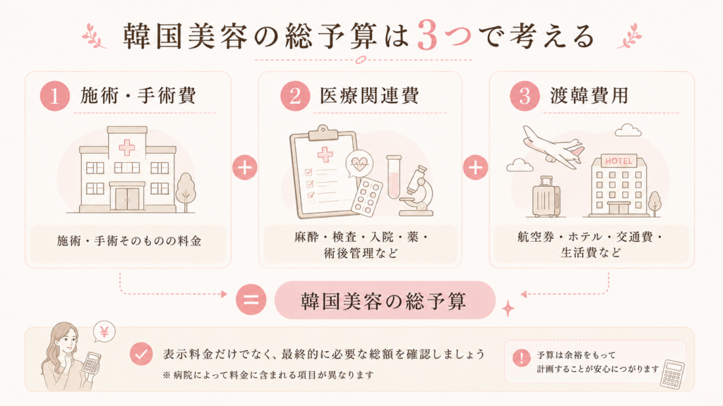韓国美容の総予算｜施術料金・医療関連費・渡韓費用の3つで考える