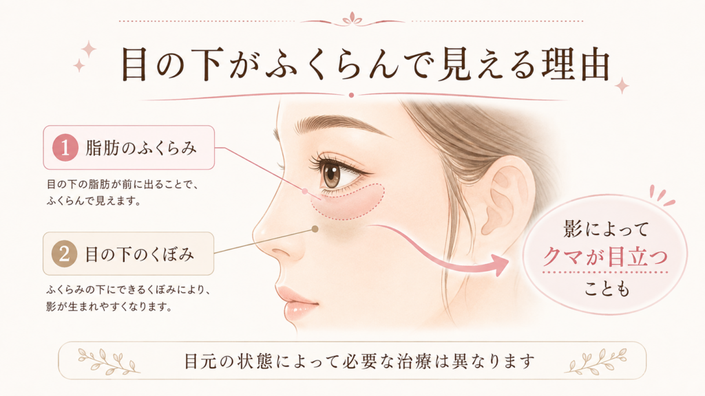 目の下がふくらんで見える理由を説明した図