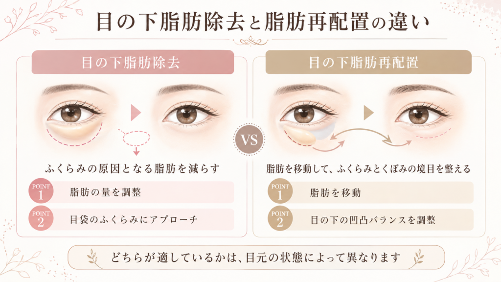 目の下脂肪除去と脂肪再配置の違い