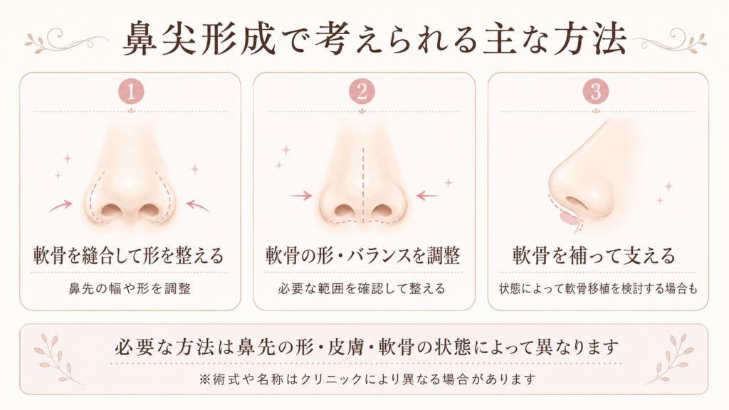 鼻尖形成で考えられる主な方法