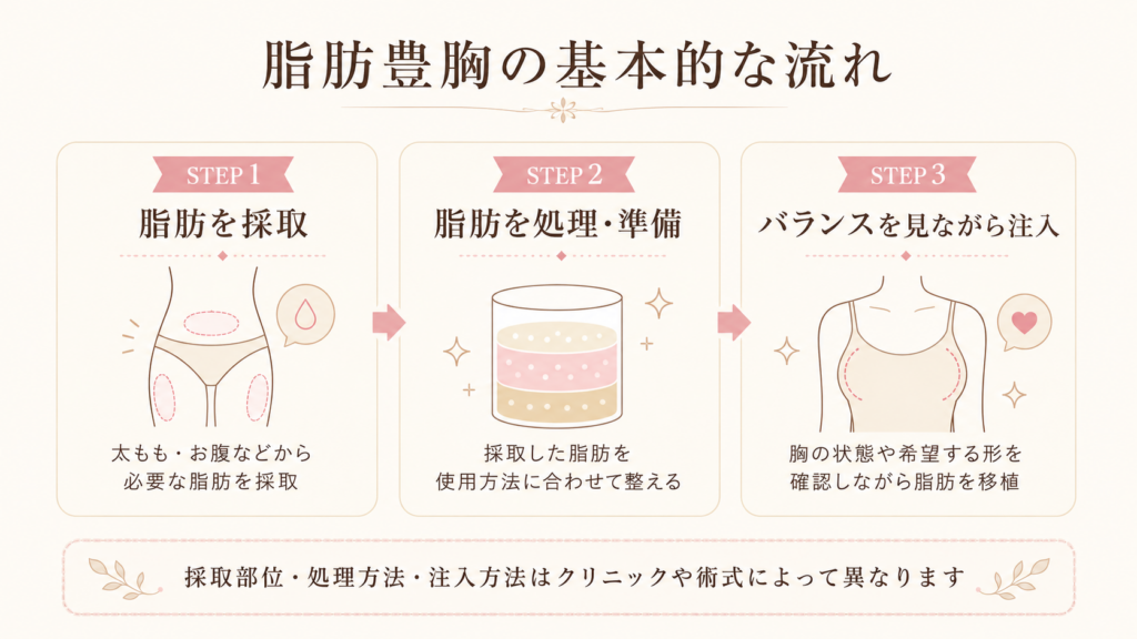 脂肪豊胸の基本的な流れを説明した図