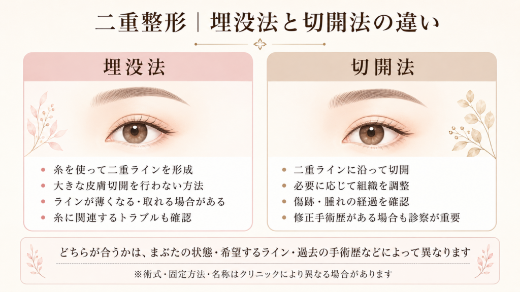 二重整形の埋没法と切開法の違い