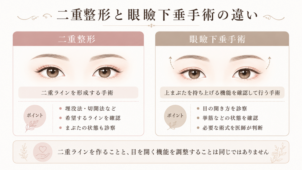 二重整形と眼瞼下垂手術の違いを説明した図