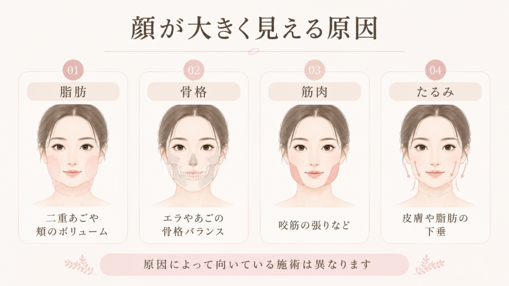 顔が大きく見える原因｜脂肪・骨格・筋肉・たるみの違い