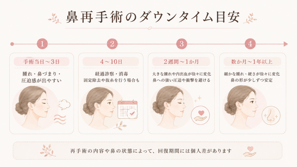 鼻再手術のダウンタイム目安｜手術当日から数か月以上の回復経過