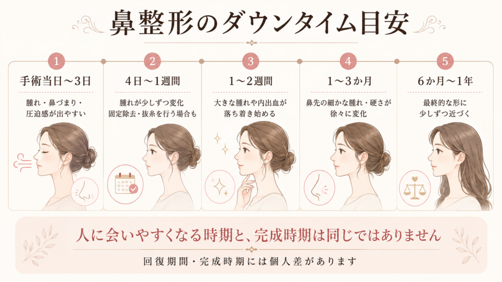 鼻整形のダウンタイムと完成時期｜手術当日から6か月〜1年までの回復目安